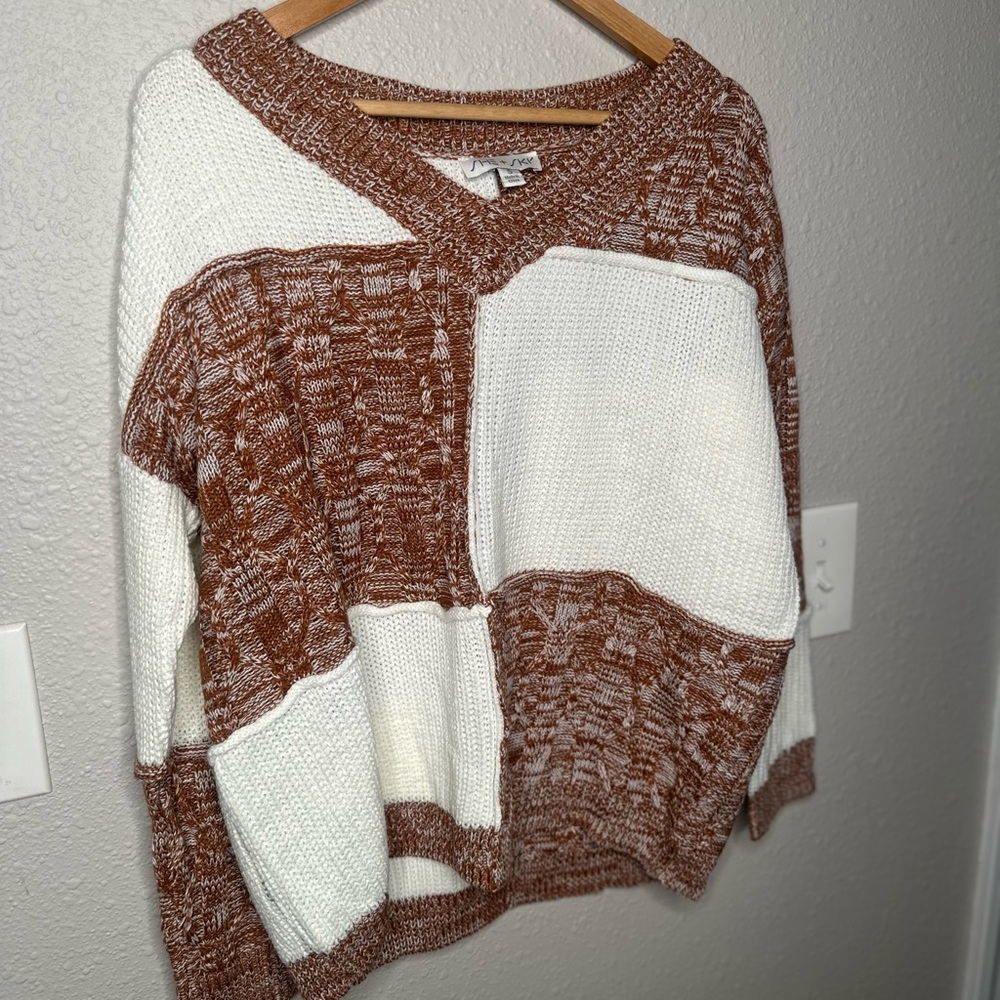 Brown and cream V neck sweater